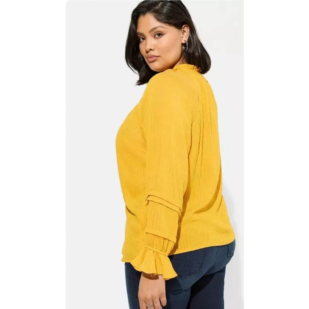 Torrid Mustard Gauze Peasant‎ High Neck Tie Flounce Sleeve Striped Plus Size 2X - Picture 3 of 6